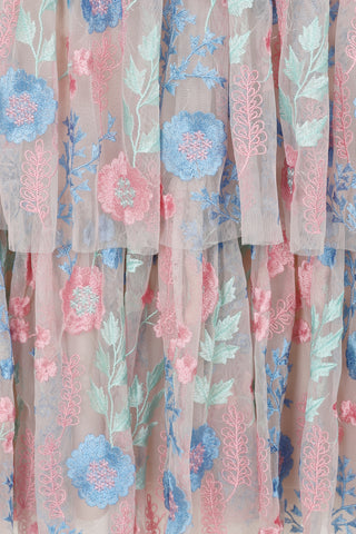 Frock & Frill Erica Floral Embroidered Tiered Midi Dress