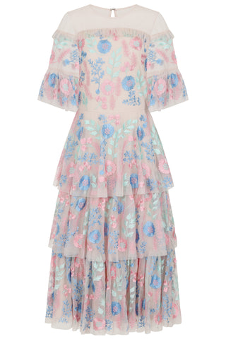 frock & frill Erica Floral Embroidered Tiered Midi Dress