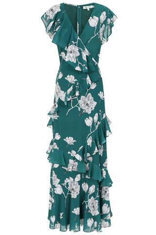 Frock & Frill Esme Green Floral Print Frill Detail Maxi Dress