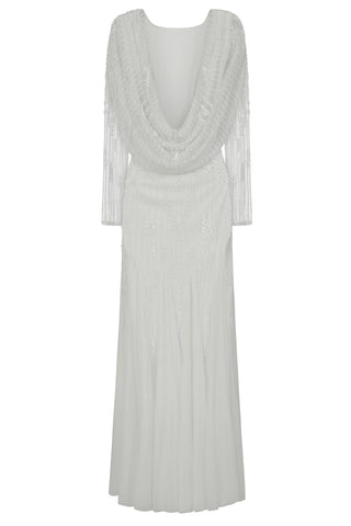 Frock & Frill Estella White Cowl Back Embellished Maxi Dress