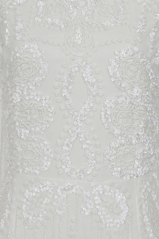 Frock & Frill Estella White Cowl Back Embellished Maxi Dress