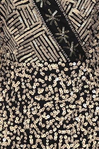 Frock & Frill Esther Black And Gold Embellished Maxi Dress