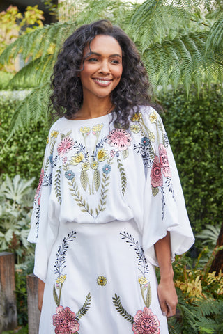 Frock & Frill Evanthe White Floral Embroidered Twist Back Maxi Dress