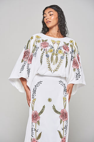 Frock & Frill Evanthe White Floral Embroidered Twist Back Maxi Dress
