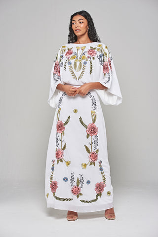 frock & frill Evanthe White Floral Embroidered Twist Back Maxi Dress
