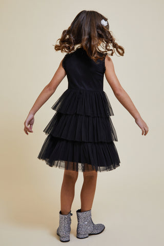 Frock & Frill Evie Black Sequin Dress With Tiered Tulle Skirt