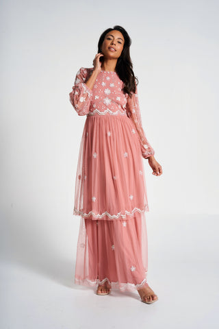 Frock & Frill Florence Blush Floral Embellished Maxi Dress
