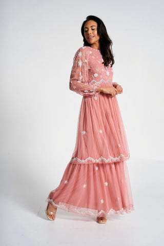 Frock & Frill Florence Blush Floral Embellished Maxi Dress