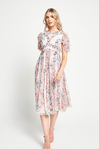 frock & frill Florentina Floral Print Ruffled Midi Dress