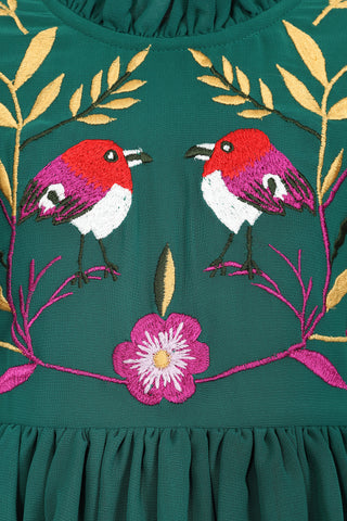 Frock & Frill Forest Alpine Green Woodland Embroidered Dress