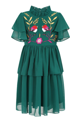 frock & frill Forest Alpine Green Woodland Embroidered Dress