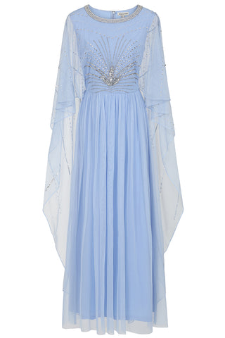 Frock & Frill Frances Blue Sequin Cape Sleeve Maxi Dress