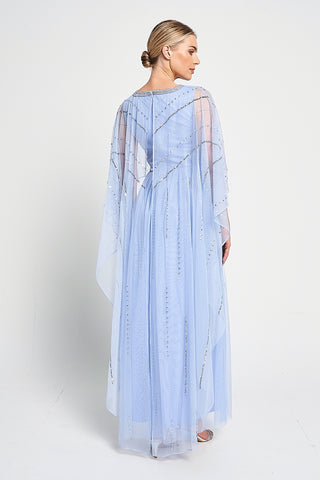 Frock & Frill Frances Blue Sequin Cape Sleeve Maxi Dress