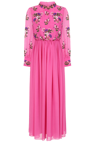 Frock & Frill Freya Pink Floral Embroidered Midaxi Dress