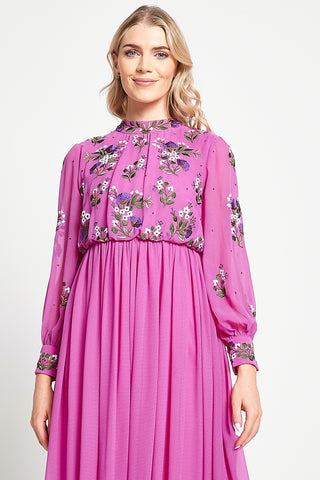 Frock & Frill Freya Pink Floral Embroidered Midaxi Dress