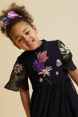 Frock & Frill Addie Black Floral Embroidered Dress