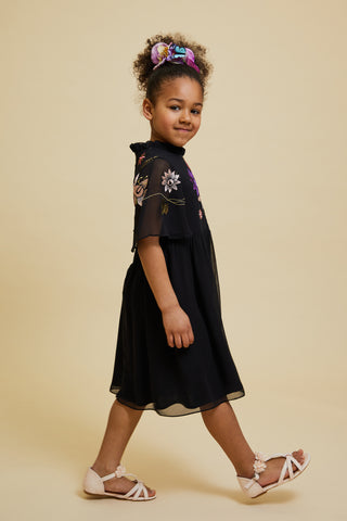 Frock & Frill Addie Black Floral Embroidered Dress
