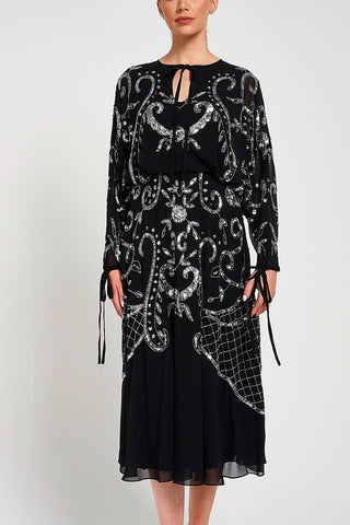 Frock & Frill Adrienne Black Embellished Midi Dress