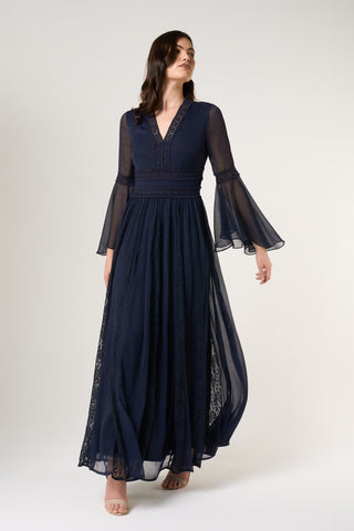 Frock & Frill Aiden Navy Maxi Dress With Lace Panels