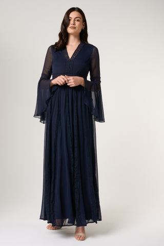 frock & frill Aiden Navy Maxi Dress with Lace Panels