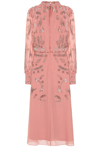 Frock & Frill Alda Rose Tan Embellished Midaxi Dress