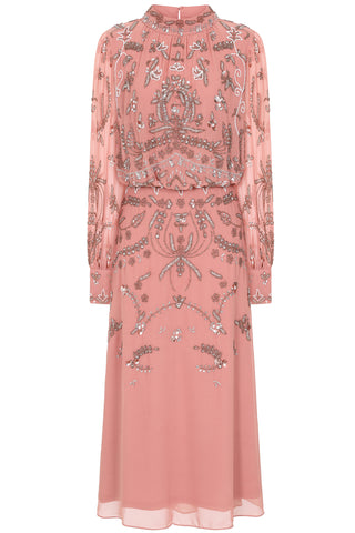 frock & frill Alda Rose Tan Embellished Midaxi Dress