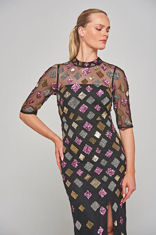 Frock & Frill Alison Black Embellished Maxi Dress