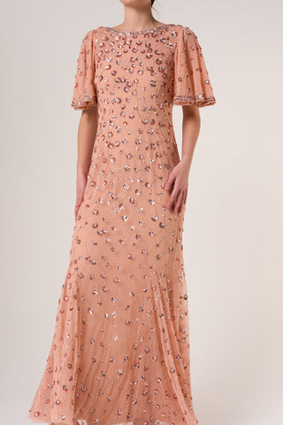Frock & Frill Amandine Blush Embellished Maxi Dress