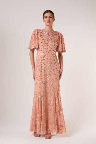 Frock & Frill Amandine Blush Embellished Maxi Dress