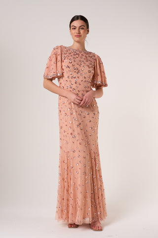 frock & frill Amandine Blush Embellished Maxi Dress