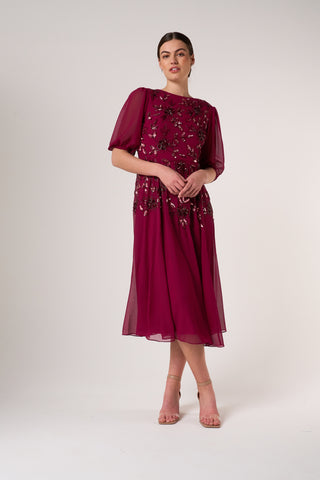 Frock & Frill Amora Berry Embellished Midi Dress