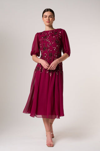 frock & frill Amora Berry Embellished Midi Dress