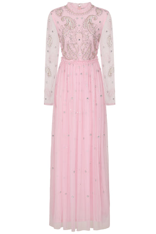Frock & Frill Anita Pink Embellished Maxi Dress