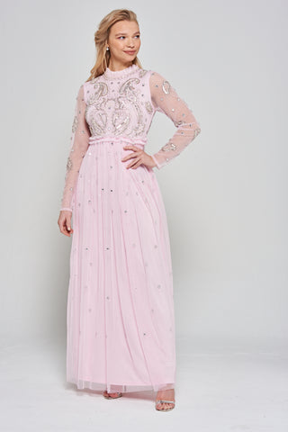 Frock & Frill Anita Pink Embellished Maxi Dress