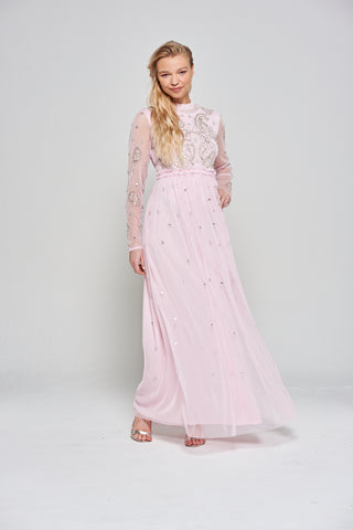Frock & Frill Anita Pink Embellished Maxi Dress