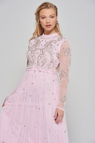 frock & frill Anita Pink Embellished Maxi Dress