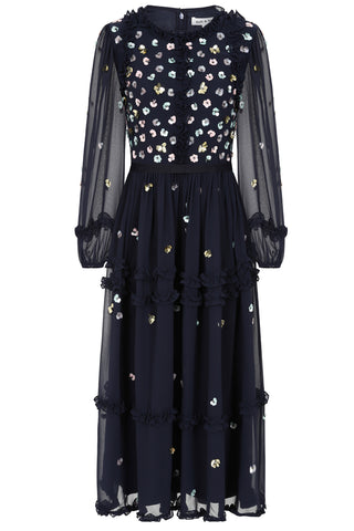 frock & frill Astor Navy Floral Sequin Midi Dress