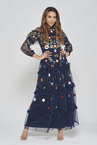 Frock & Frill Avisa Navy Floral Sequin Maxi Dress