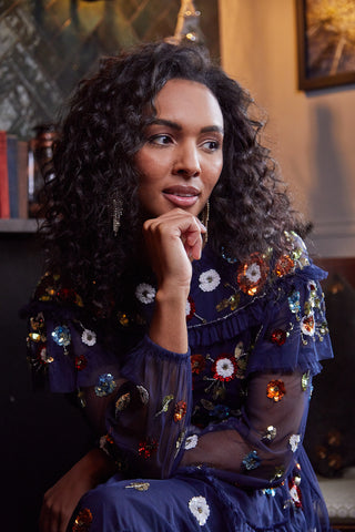 frock & frill Avisa Navy Floral Sequin Maxi Dress