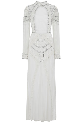 Frock & Frill Bertha White Embellished Maxi Dress