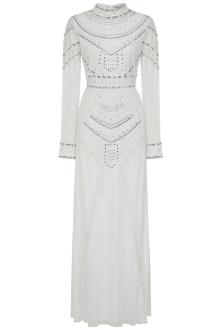 frock & frill Bertha White Embellished Maxi Dress