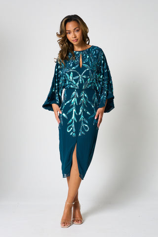 Frock & Frill Beryl Deep Teal Sequin Midi Dress