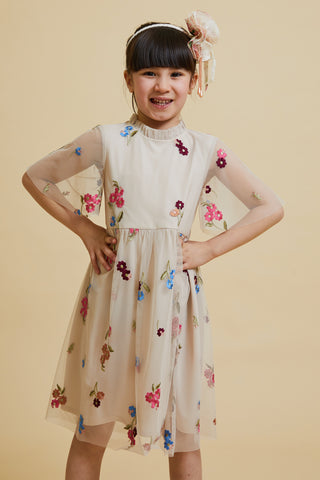 frock & frill Cecily Cream Floral Embroidered Dress