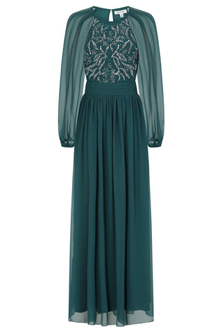 Frock & Frill Celyn Green Embellished Maxi Dress
