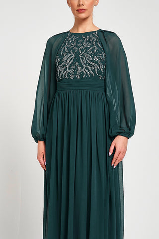 Frock & Frill Celyn Green Embellished Maxi Dress