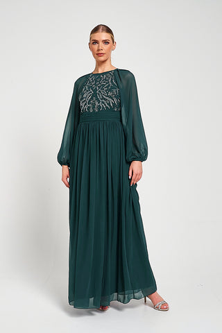 Frock & Frill Celyn Green Embellished Maxi Dress