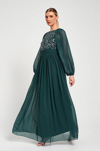 frock & frill Celyn Green Embellished Maxi Dress