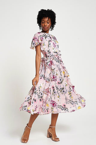 frock & frill Corinna Pink Floral Print Midi Dress