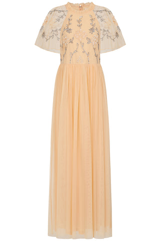 Frock & Frill Cynthia Peach Embellished Maxi Dress