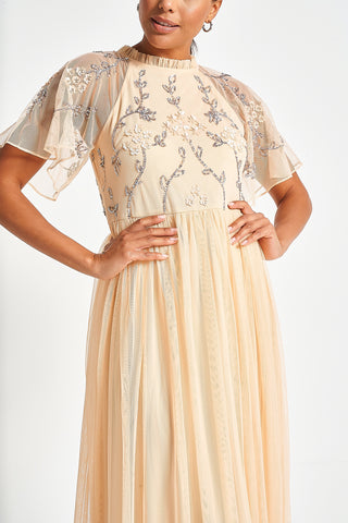 Frock & Frill Cynthia Peach Embellished Maxi Dress